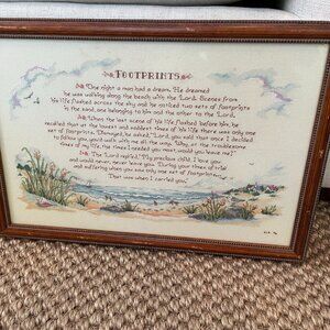Footprints In The Sand Cross Stitch Poem Complete Framed 12x18 Needlepoint